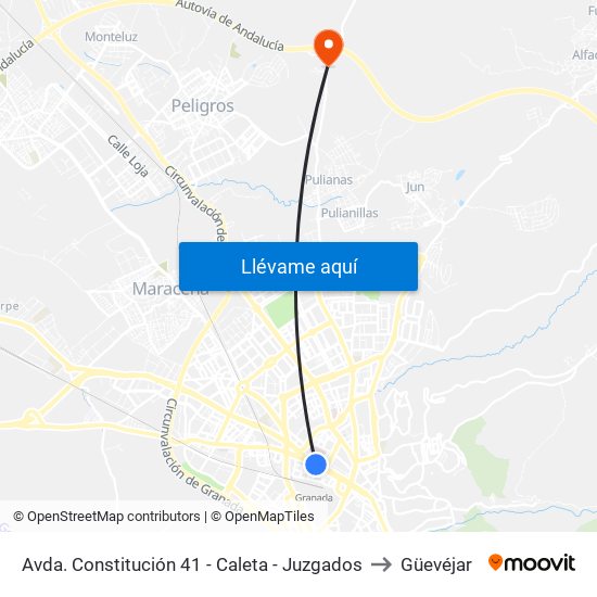 Avda. Constitución 41 - Caleta - Juzgados to Güevéjar map