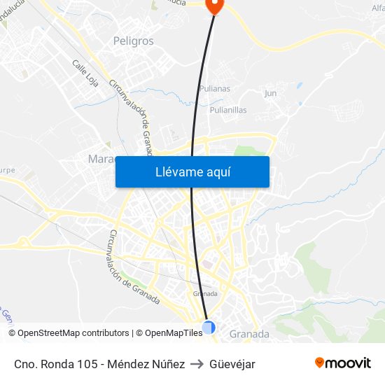 Cno. Ronda 105 - Méndez Núñez to Güevéjar map