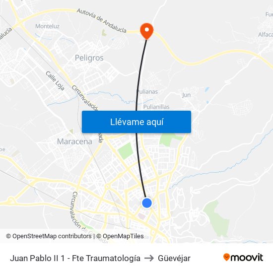 Juan Pablo II 1 - Fte Traumatología to Güevéjar map