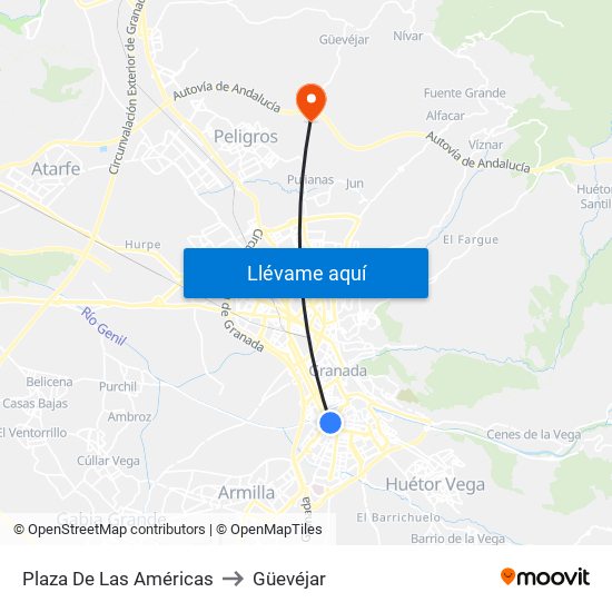 Plaza De Las Américas to Güevéjar map
