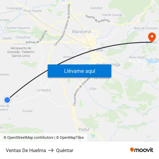 Ventas De Huelma to Quéntar map