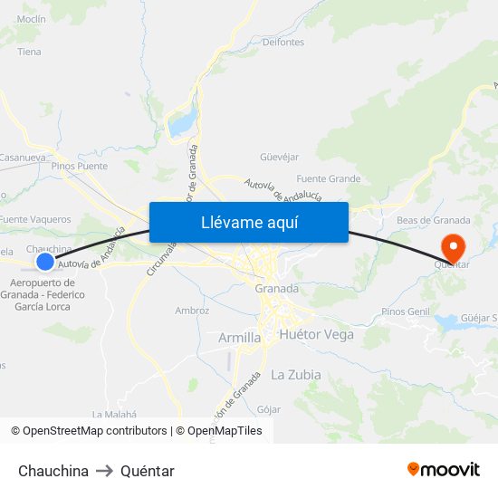 Chauchina to Quéntar map