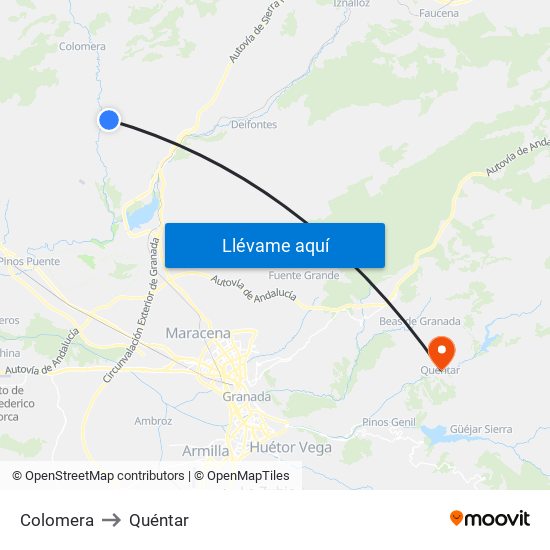 Colomera to Quéntar map