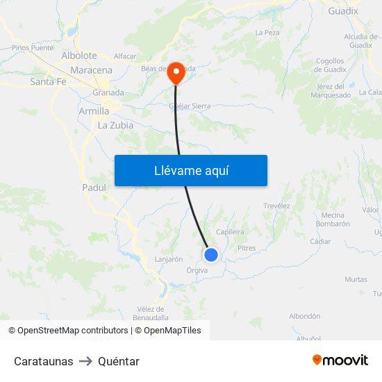 Carataunas to Quéntar map