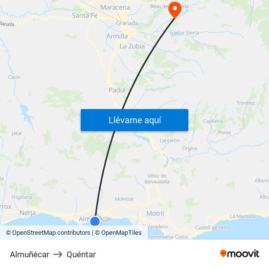 Almuñécar to Quéntar map