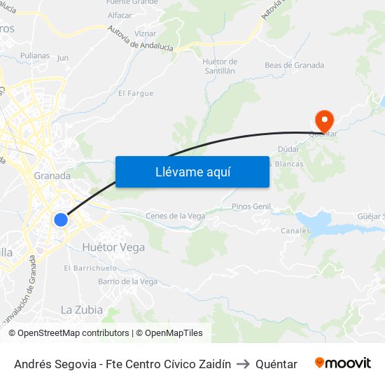 Andrés Segovia - Fte Centro Cívico Zaidín to Quéntar map