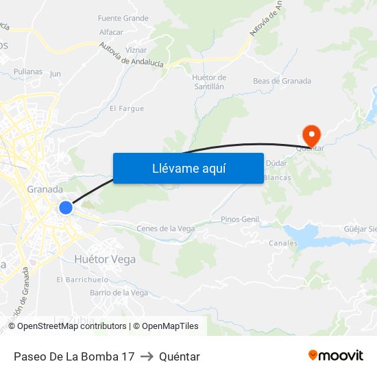 Paseo De La Bomba 17 to Quéntar map