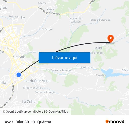 Avda. Dílar 89 to Quéntar map