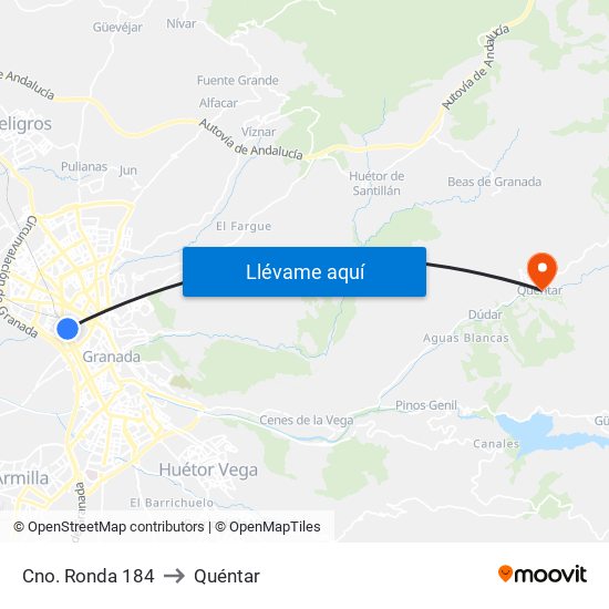 Cno. Ronda 184 to Quéntar map