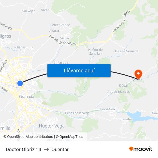 Doctor Olóriz 14 to Quéntar map