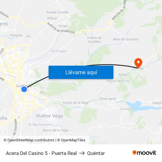 Acera Del Casino 5 - Puerta Real to Quéntar map