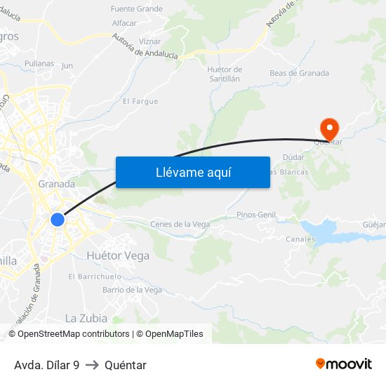 Avda. Dílar 9 to Quéntar map