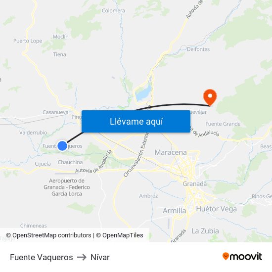 Fuente Vaqueros to Nívar map