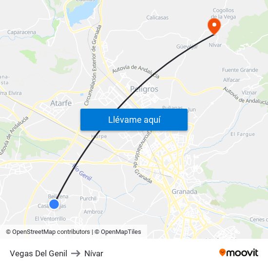 Vegas Del Genil to Nívar map