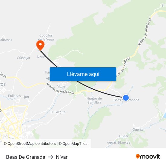 Beas De Granada to Nívar map