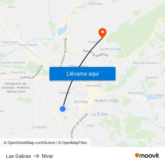 Las Gabias to Nívar map