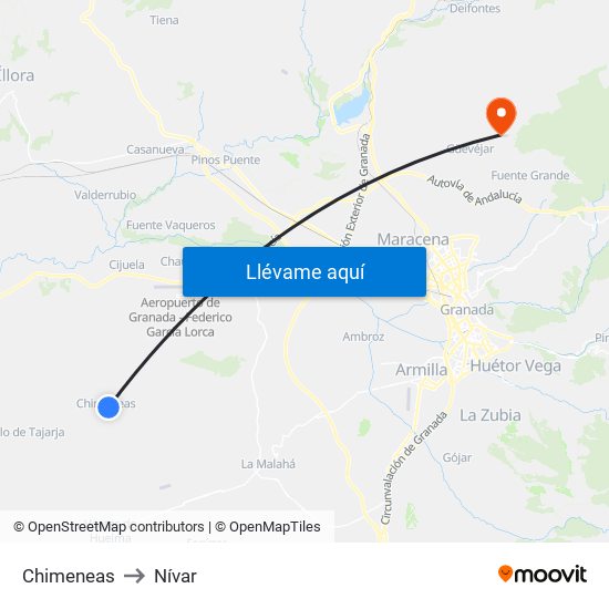 Chimeneas to Nívar map