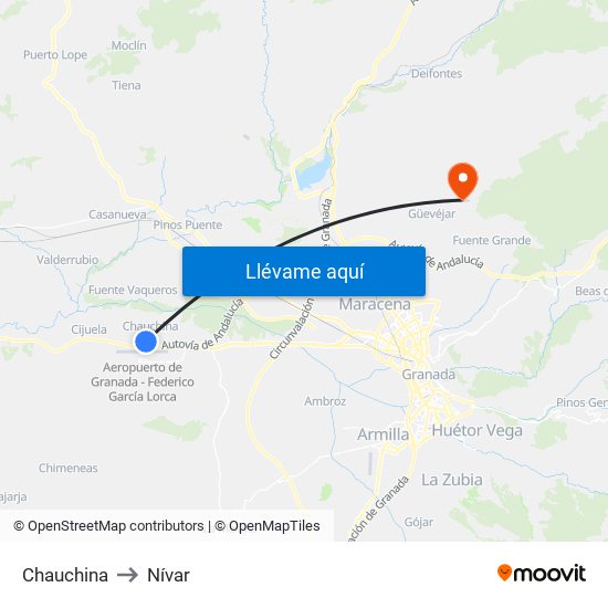 Chauchina to Nívar map