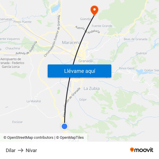 Dílar to Nívar map