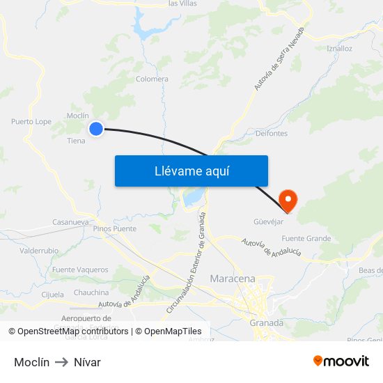 Moclín to Nívar map