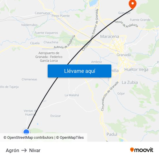 Agrón to Nívar map