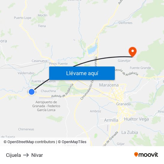 Cijuela to Nívar map