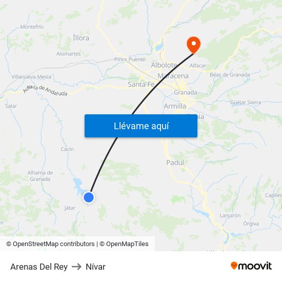 Arenas Del Rey to Nívar map
