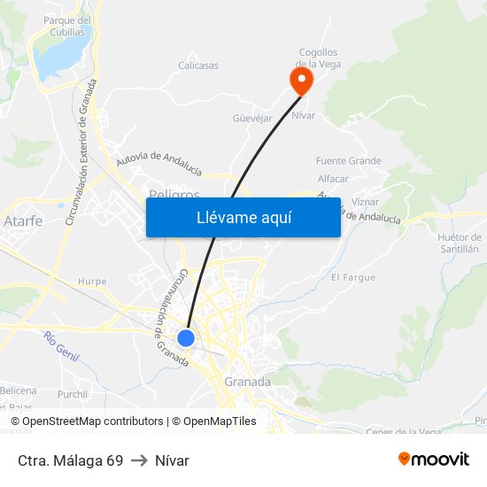 Ctra. Málaga 69 to Nívar map