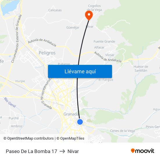 Paseo De La Bomba 17 to Nívar map