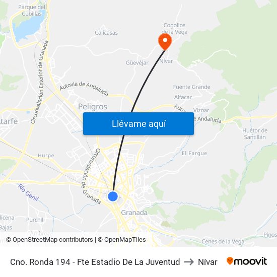 Cno. Ronda 194 - Fte Estadio De La Juventud to Nívar map