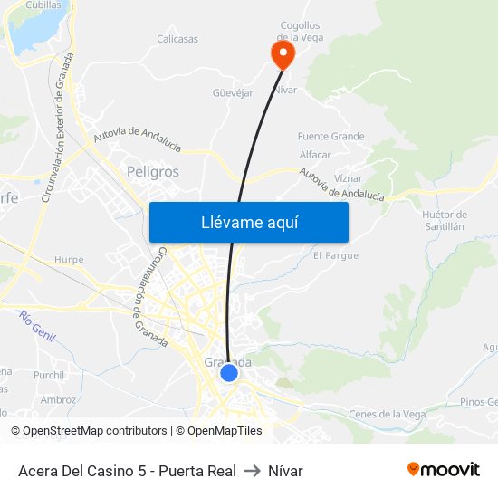 Acera Del Casino 5 - Puerta Real to Nívar map