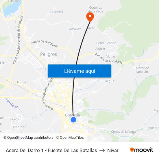 Acera Del Darro 1 - Fuente De Las Batallas to Nívar map
