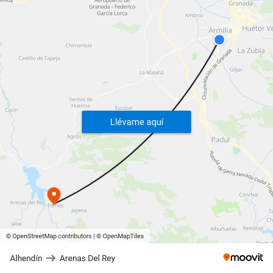 Alhendín to Arenas Del Rey map
