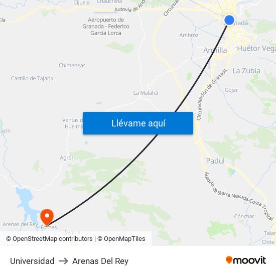 Universidad to Arenas Del Rey map