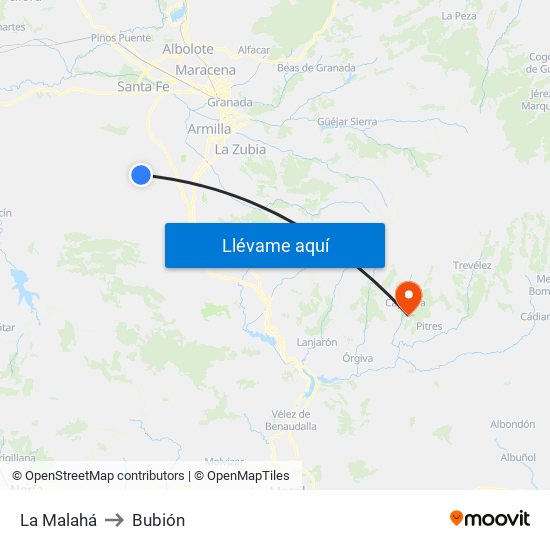 La Malahá to Bubión map