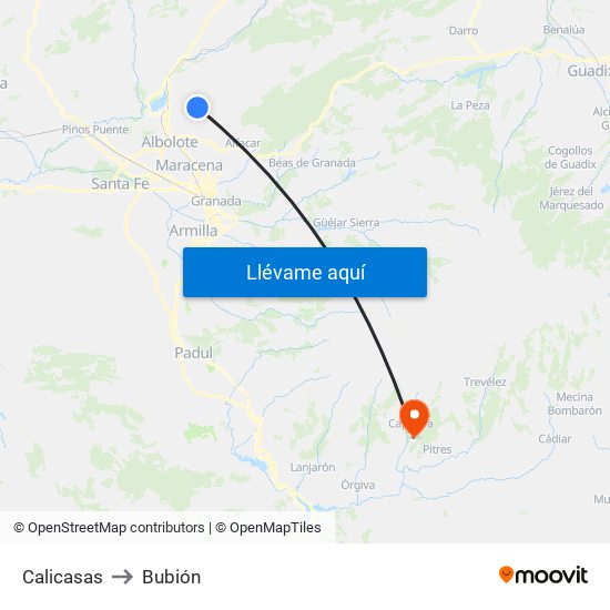 Calicasas to Bubión map