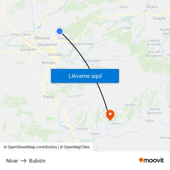 Nívar to Bubión map