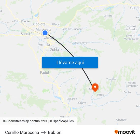 Cerrillo Maracena to Bubión map