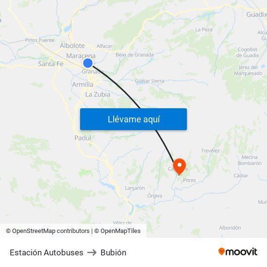 Estación Autobuses to Bubión map
