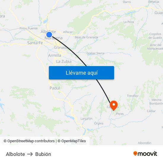 Albolote to Bubión map