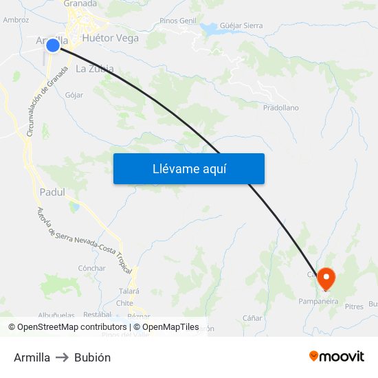 Armilla to Bubión map