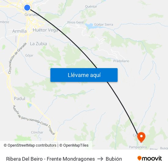 Ribera Del Beiro - Frente Mondragones to Bubión map