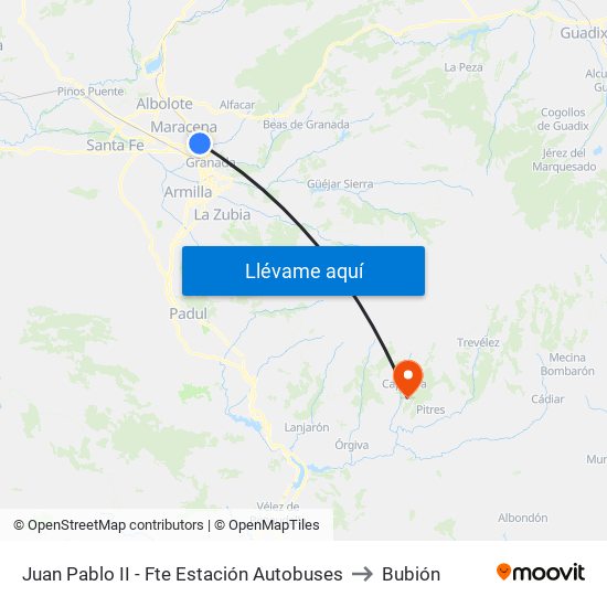 Juan Pablo II - Fte Estación Autobuses to Bubión map