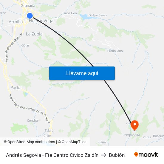 Andrés Segovia - Fte Centro Cívico Zaidín to Bubión map