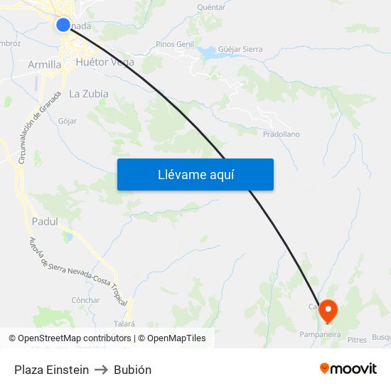 Plaza Einstein to Bubión map
