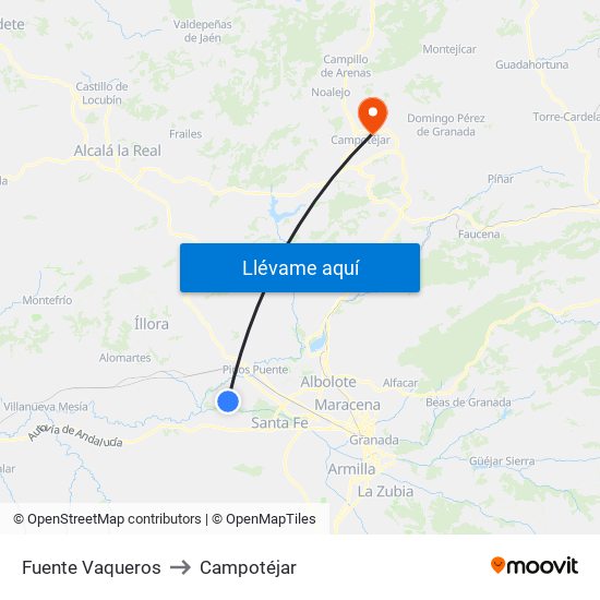 Fuente Vaqueros to Campotéjar map
