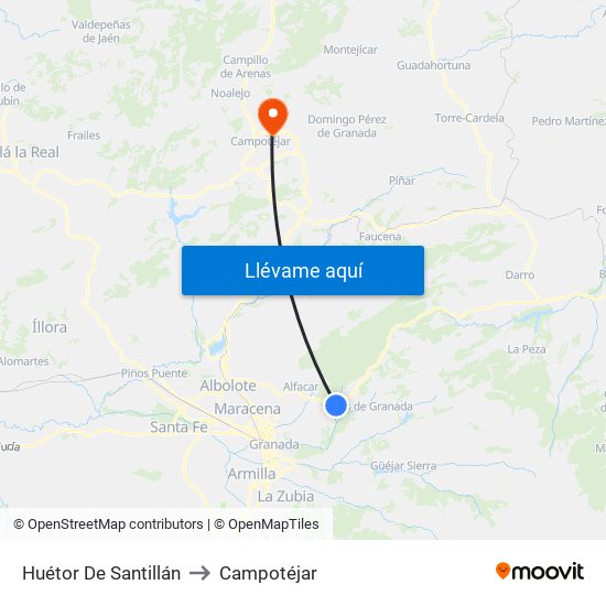 Huétor De Santillán to Campotéjar map