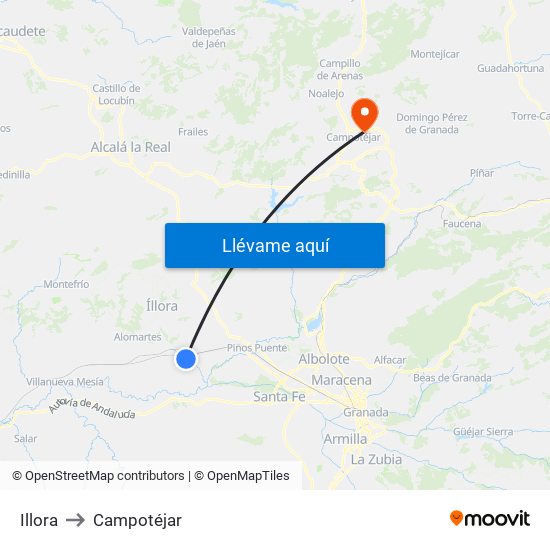 Illora to Campotéjar map