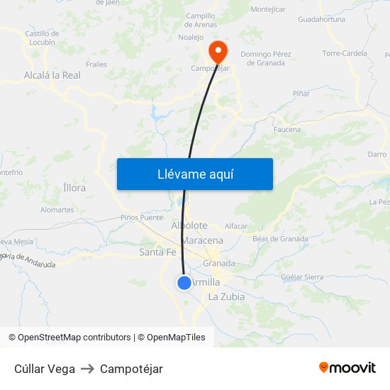 Cúllar Vega to Campotéjar map