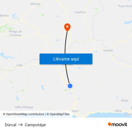 Dúrcal to Campotéjar map